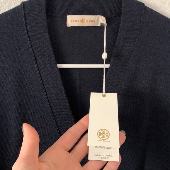 Tory Burch Long Sleeve V Neck Cardigan Merino Wool Sweater - Picture 5 of 11